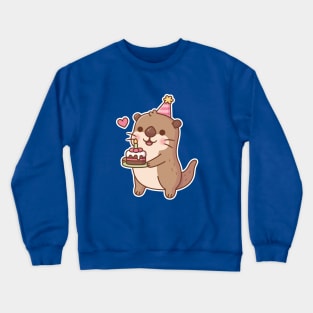 Cute Otter With Birthday Cake Crewneck Sweatshirt